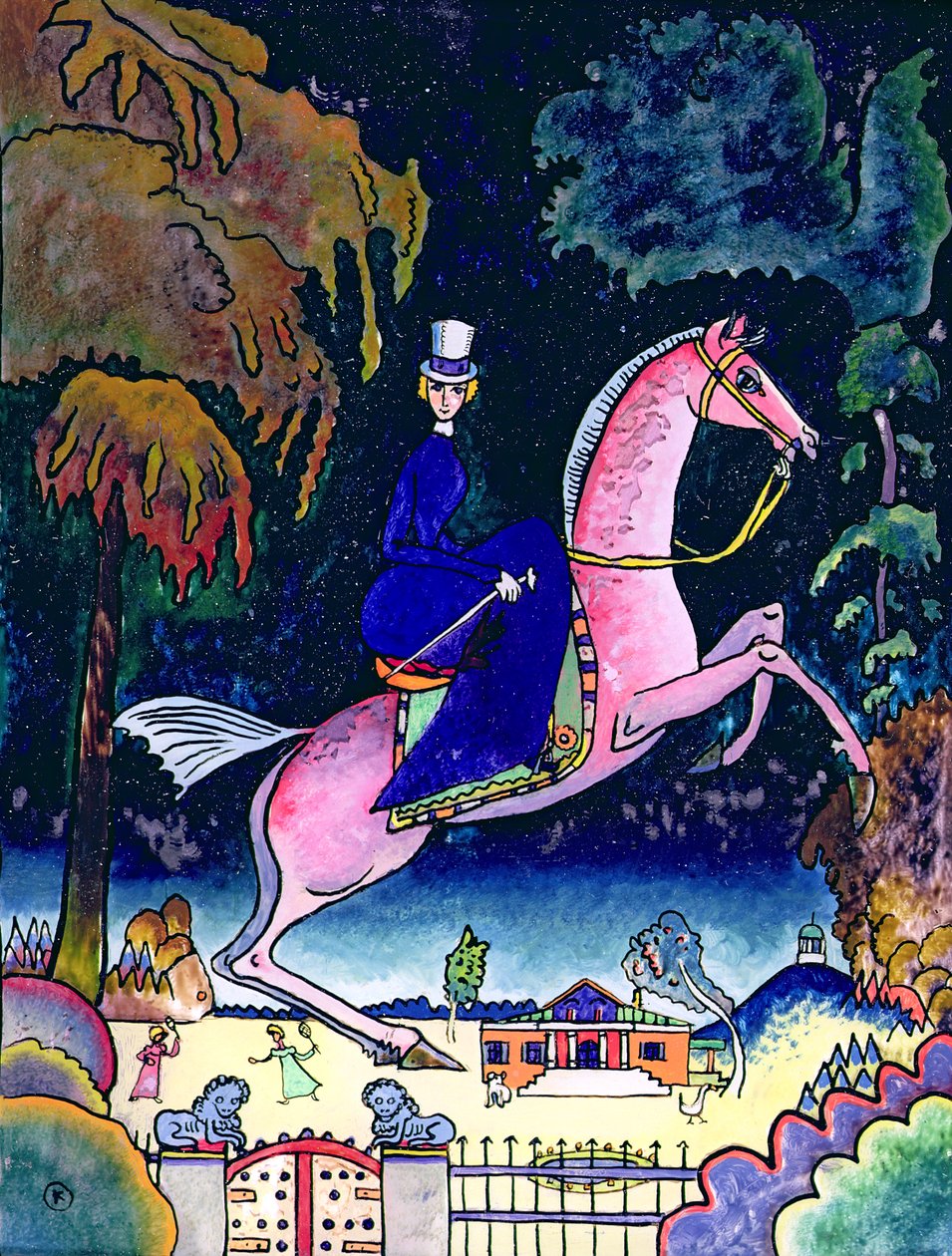Amazoner med lejon, 1918 (olja på kartong) av Wassily Kandinsky