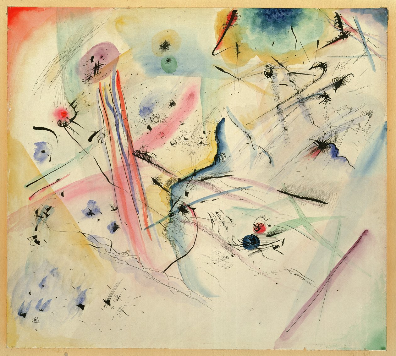 Komposition med röda och blå ränder, 1913 av Wassily Kandinsky