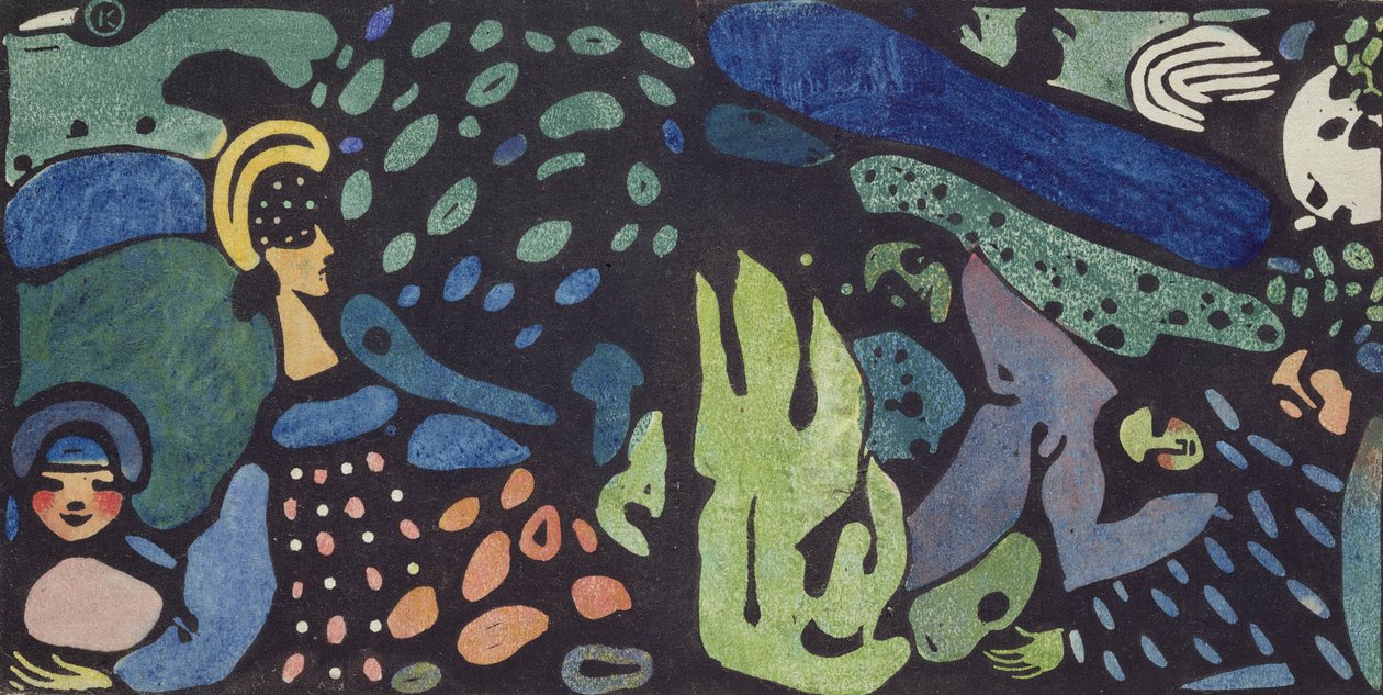 Drömmande barn (linosnitt) av Wassily Kandinsky