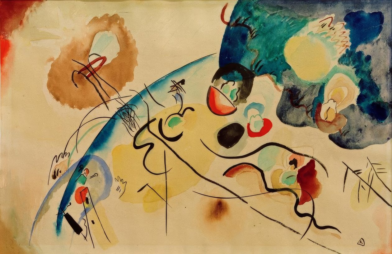 Utan titel (komposition med trojka-motiv) av Wassily Kandinsky
