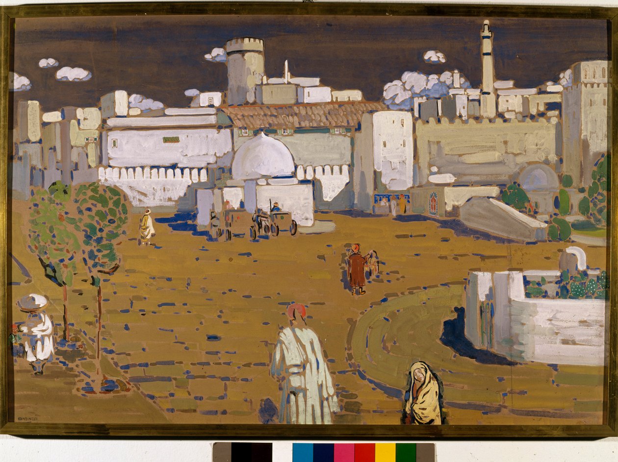 Utsikt över en stad i Marocko Tempera av Vassily Kandinsky (eller Wassily Kandinski eller Kandinskij, 1866-1944). 1904 Sön. 67x99 cm privat samling av Wassily Kandinsky