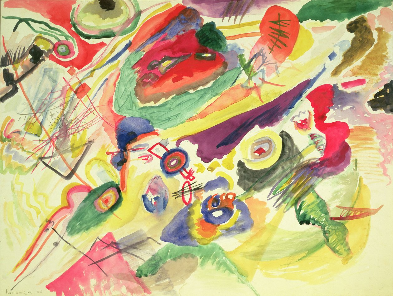 Akvarell med en röd fläck, 1911 av Wassily Kandinsky