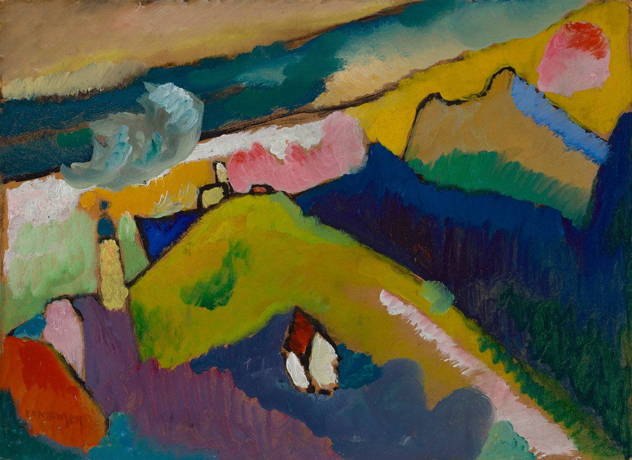 Murnau - bergslandskap med kyrka av Wassily Kandinsky