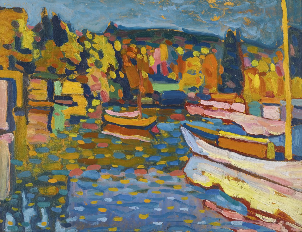 Studie för höstlandskap med båtar av Wassily Kandinsky
