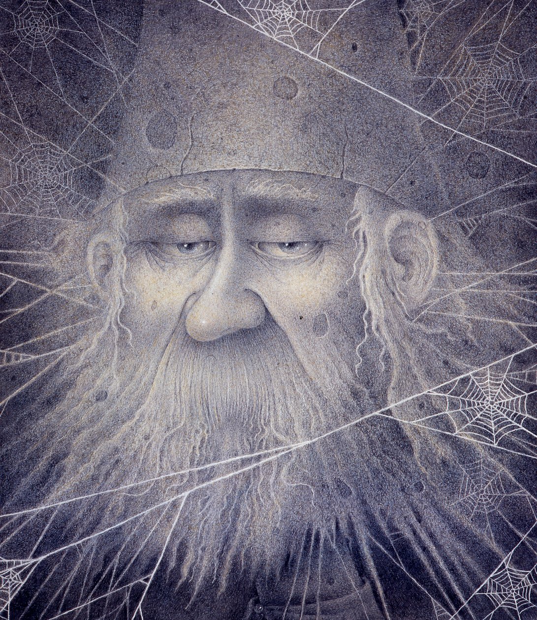 Merlin förvandlad till sten, 2000 (blandteknik) av Wayne Anderson