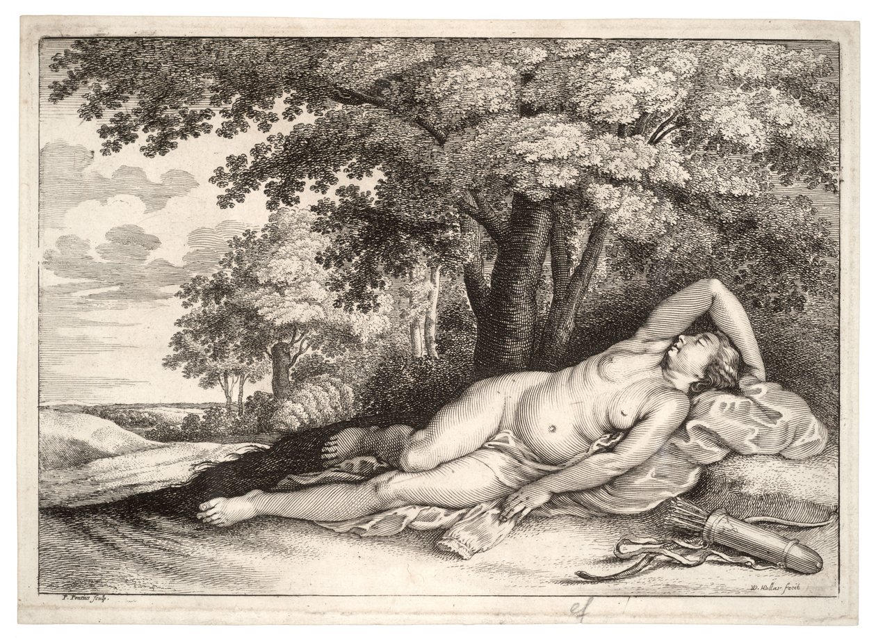 Sleeping huntress. State 2 av Wenceslaus Hollar