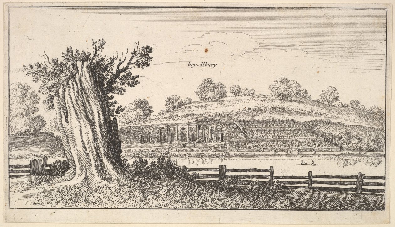 Albury med trädstubb i förgrunden, 1625-77. av Wenceslaus Hollar