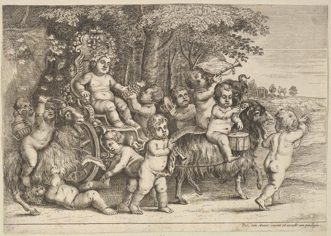 Elva gossar och tre getter, 1625-77. av Wenceslaus Hollar