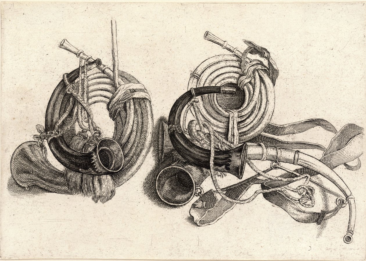 Fem jakthorn av Wenceslaus Hollar