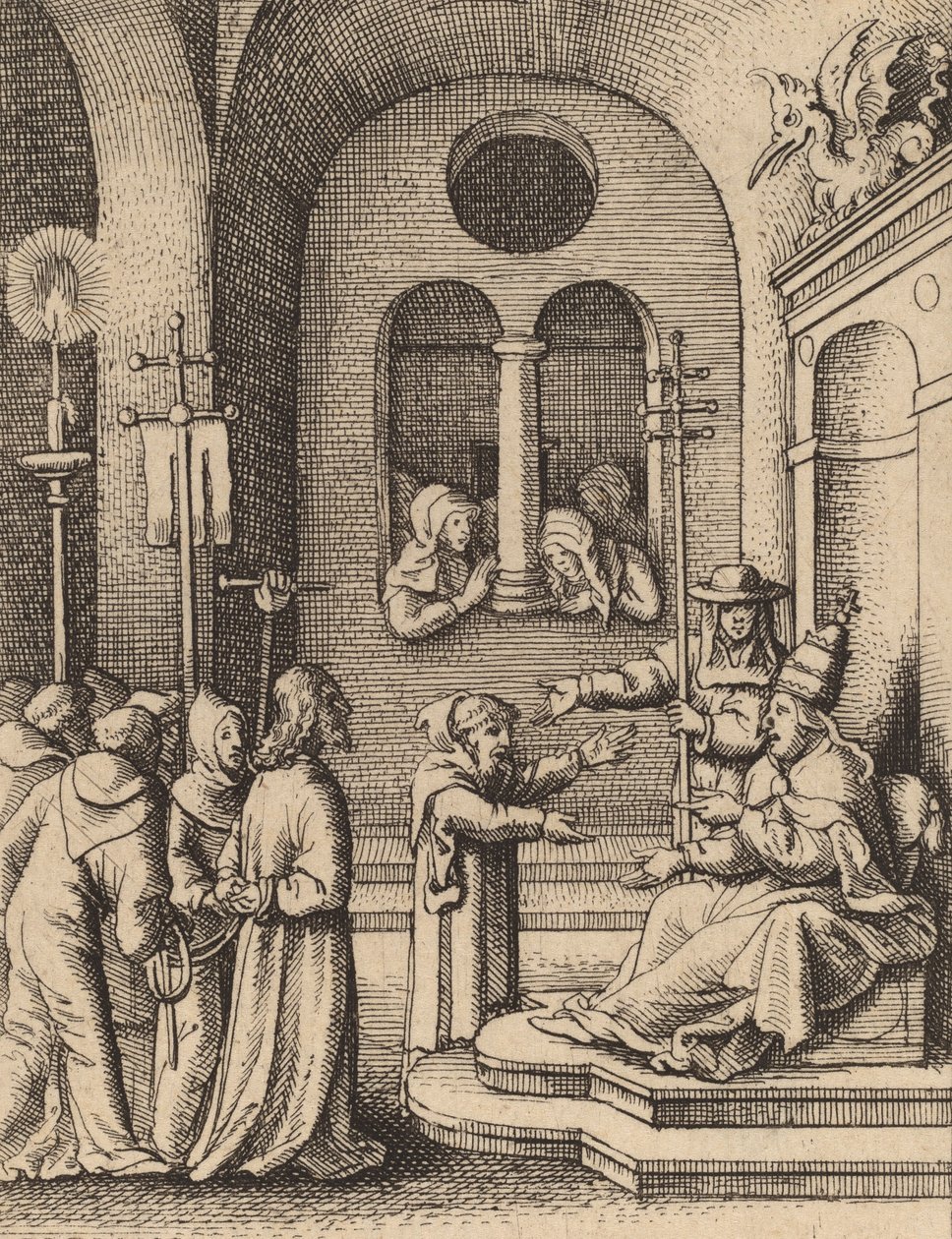 Jesus igen inför Kaifas. av Wenceslaus Hollar