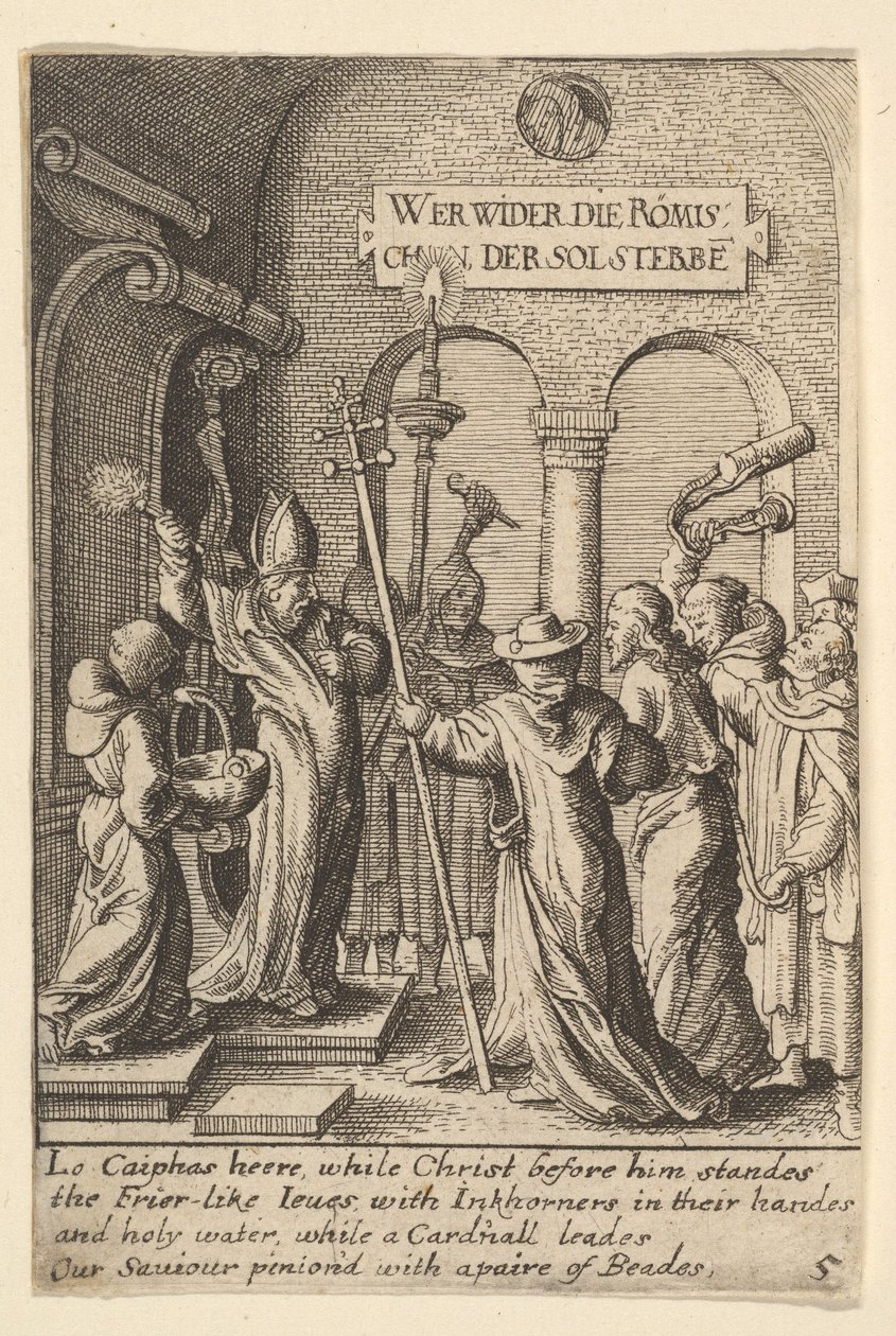 Jesus före Kaifas, 1625-77. av Wenceslaus Hollar