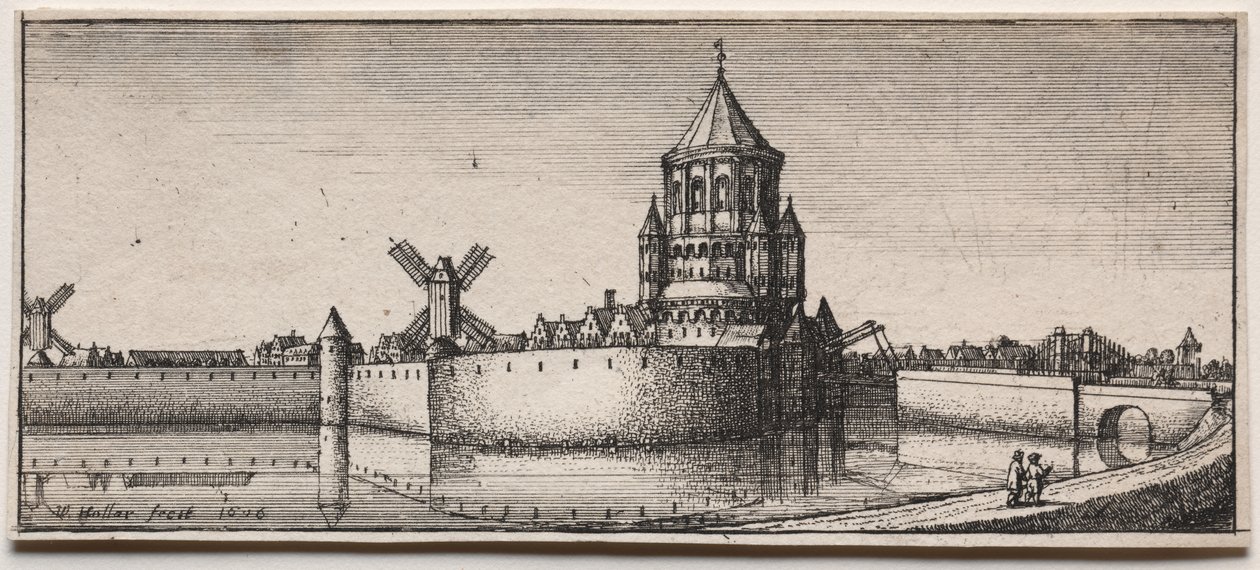 Moated Town Gate av Wenceslaus Hollar