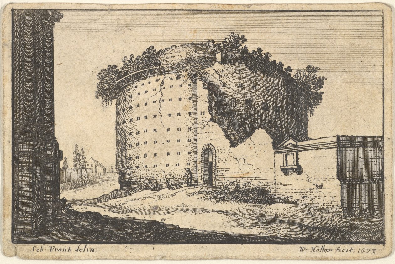 Ruinerna av en rund byggnad, 1673. av Wenceslaus Hollar