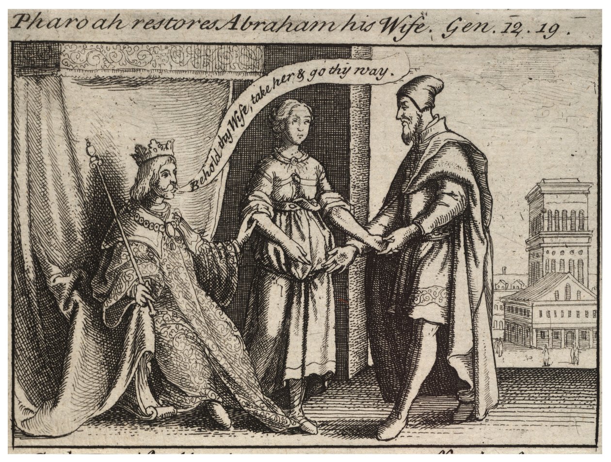 Sara återställde till Abraham. Tillstånd 2 av Wenceslaus Hollar