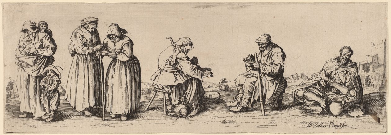 Sex tiggare för män och kvinnor. av Wenceslaus Hollar