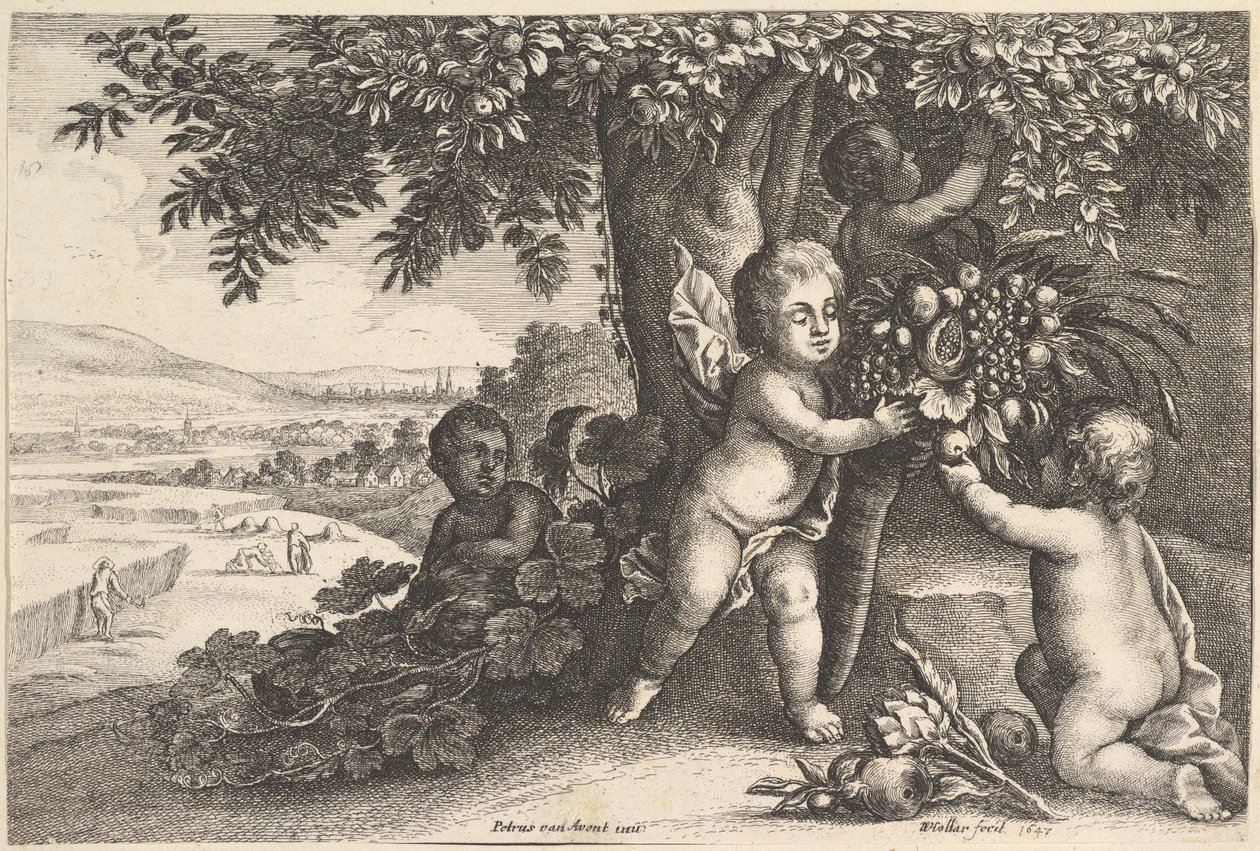 Flodguden och pojkarna, 1625-77. av Wenceslaus Hollar