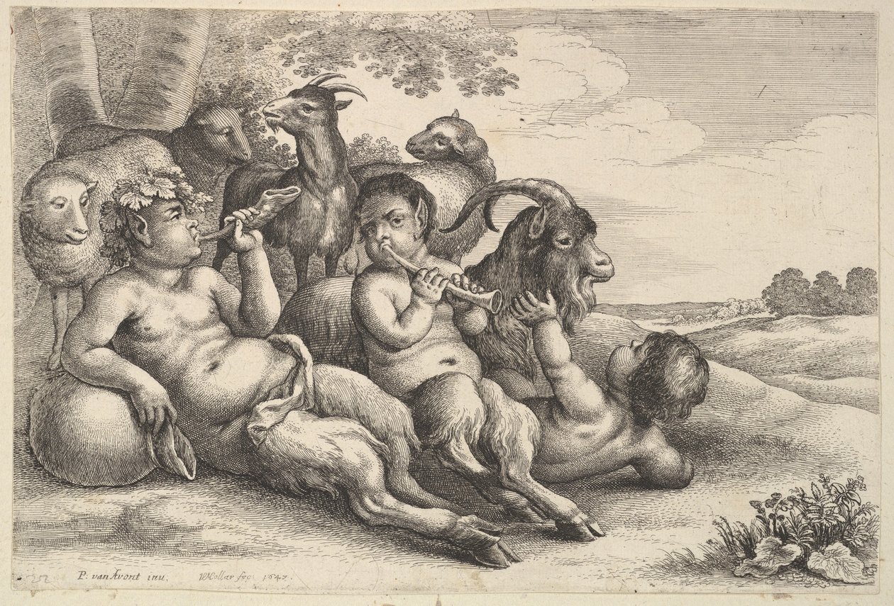 Två unga satyrer och en pojke, 1647. av Wenceslaus Hollar