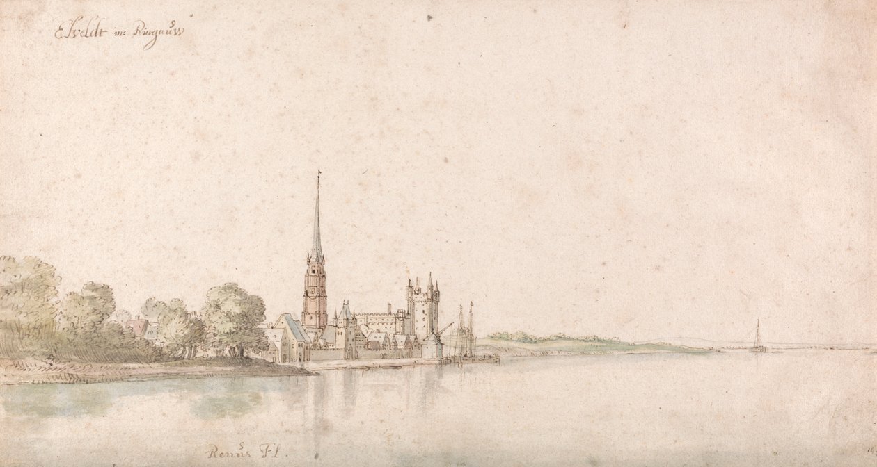 Utsikt över Eltville vid Rhen av Wenceslaus Hollar