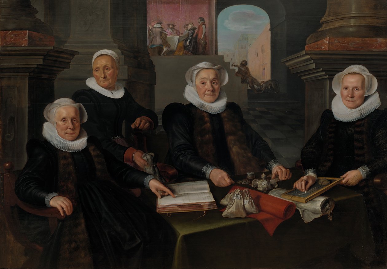 Tre regenter och den inre moderen till leprozenhuset i Amsterdam av Werner van den Valckert
