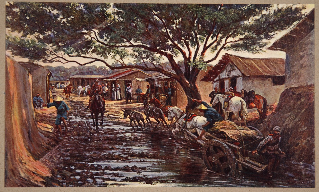 En rysk koloni i Mukden, illustration från "Manchuria: images from the Russo-Japanese War", redigerad av A. Martynoff, Sankt Petersburg, 1907. av Wiktor Mazourowsky