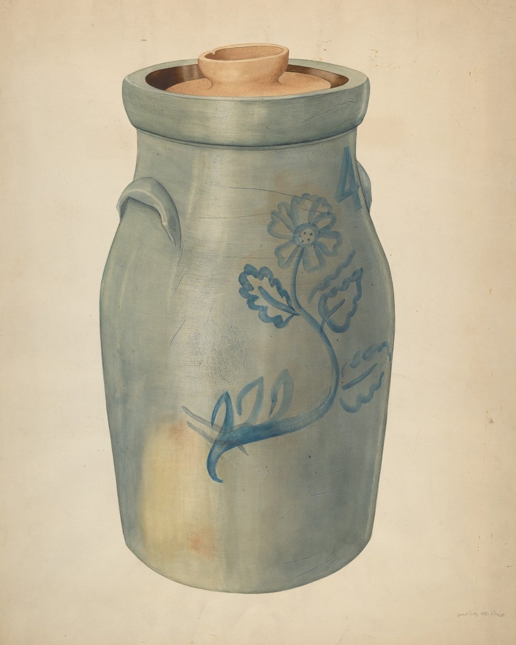 Smörkärna av lergods, ca. 1938. av Wilbur M Rice