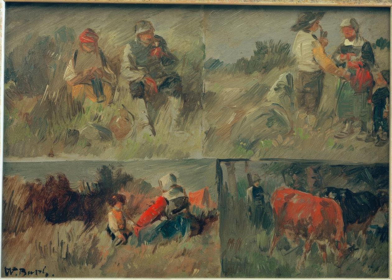 Samlingsbild: fyra lantliga scener av Wilhelm Busch