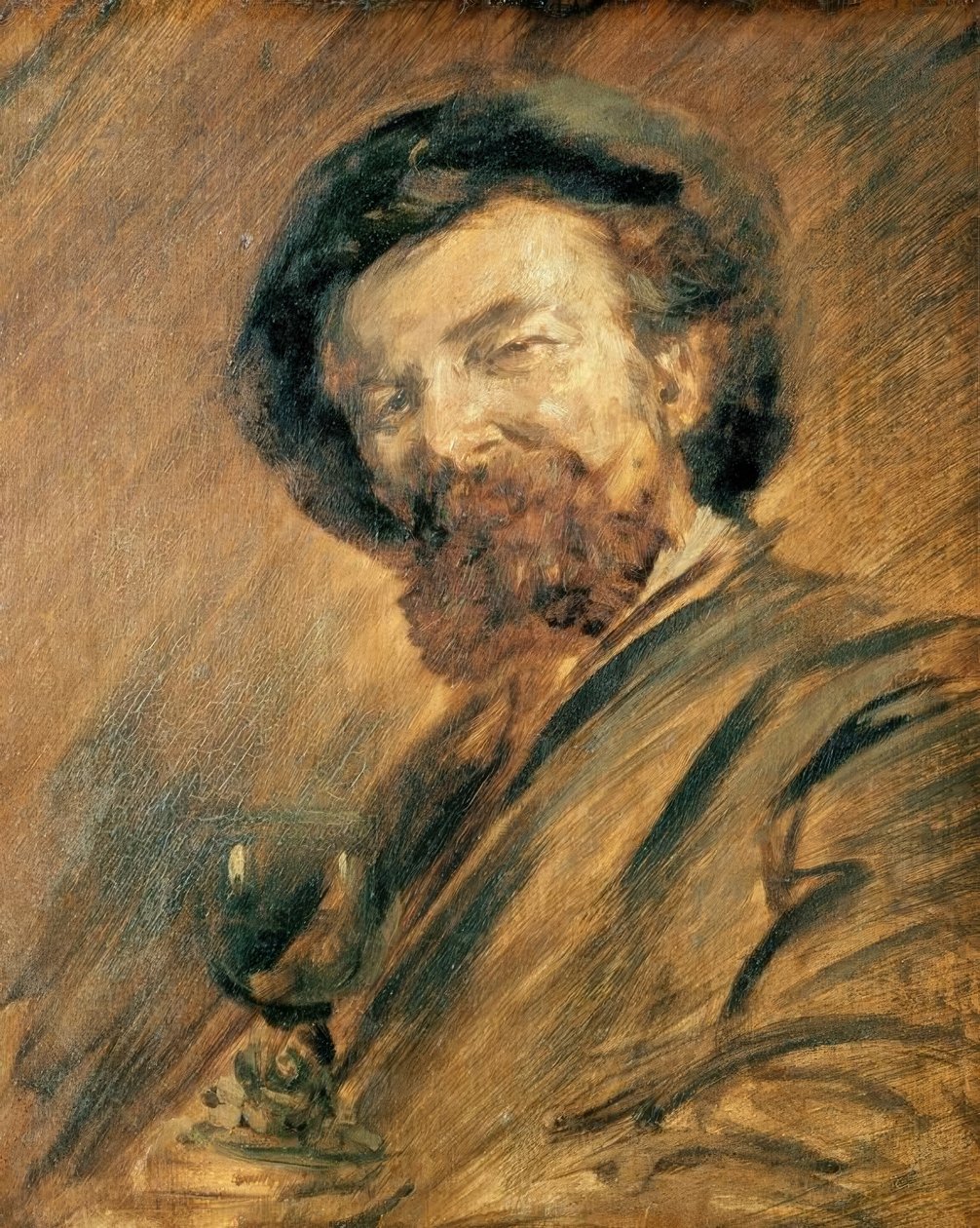 Självporträtt med vinglas av Wilhelm Busch