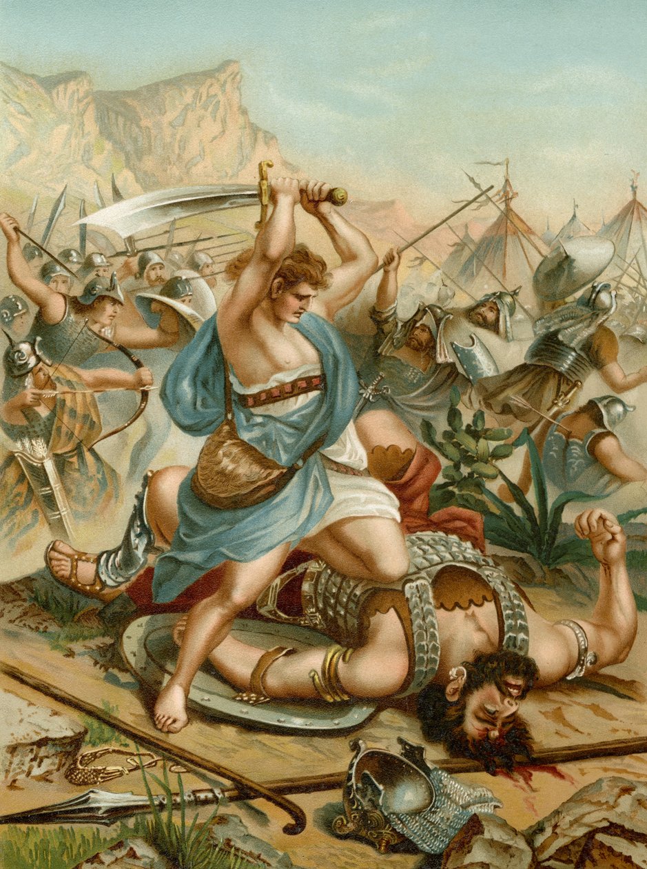 David dödar Goliat (färg litho) av Wilhelm Ebbinghaus