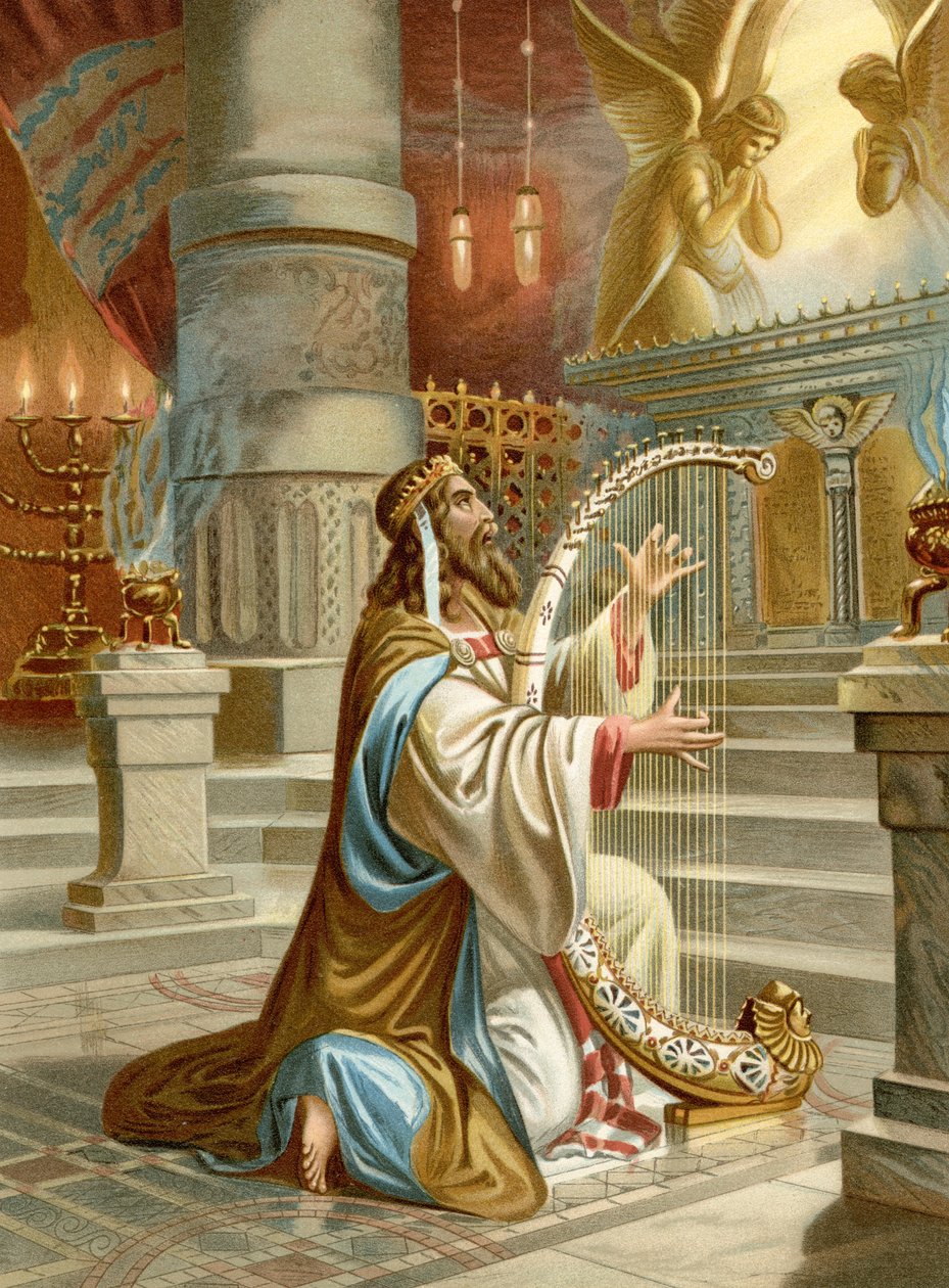 Psalmisten David (färg litho) av Wilhelm Ebbinghaus
