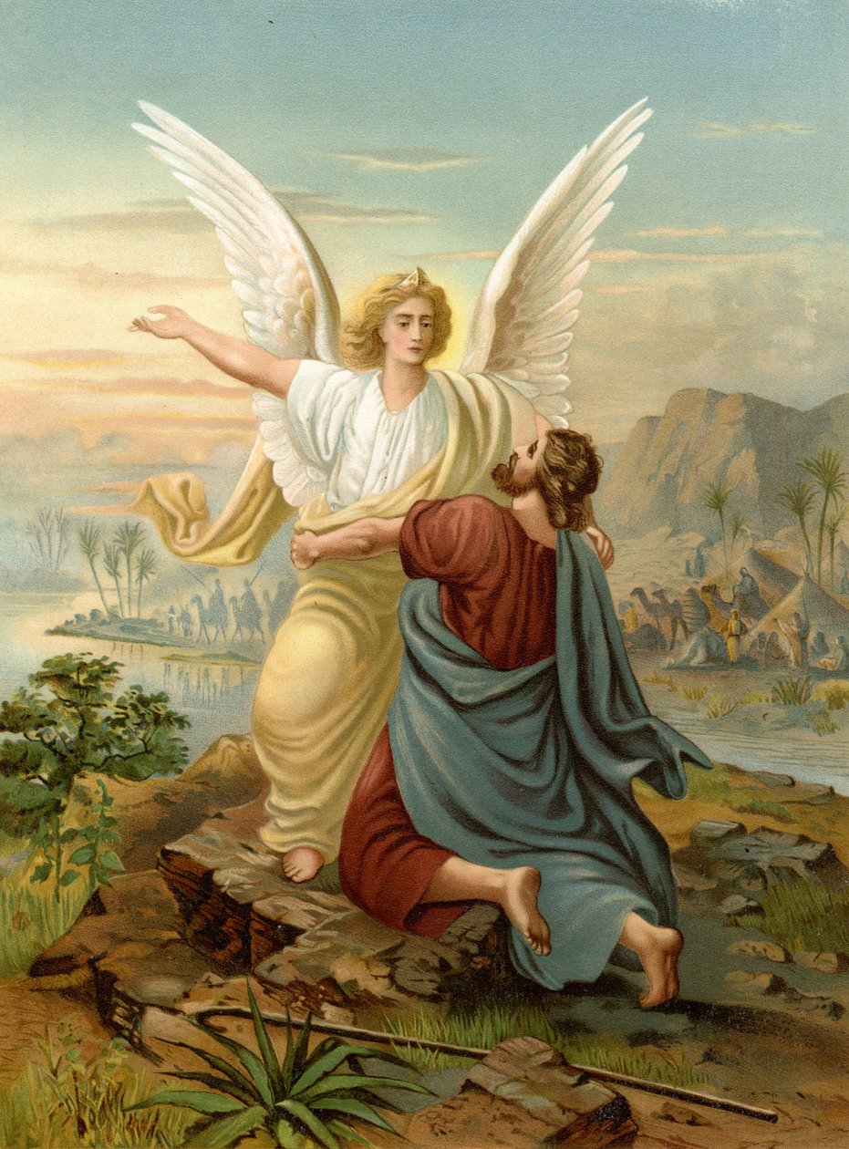 Jacob slåss med en ängel (färg litho) av Wilhelm Ebbinghaus