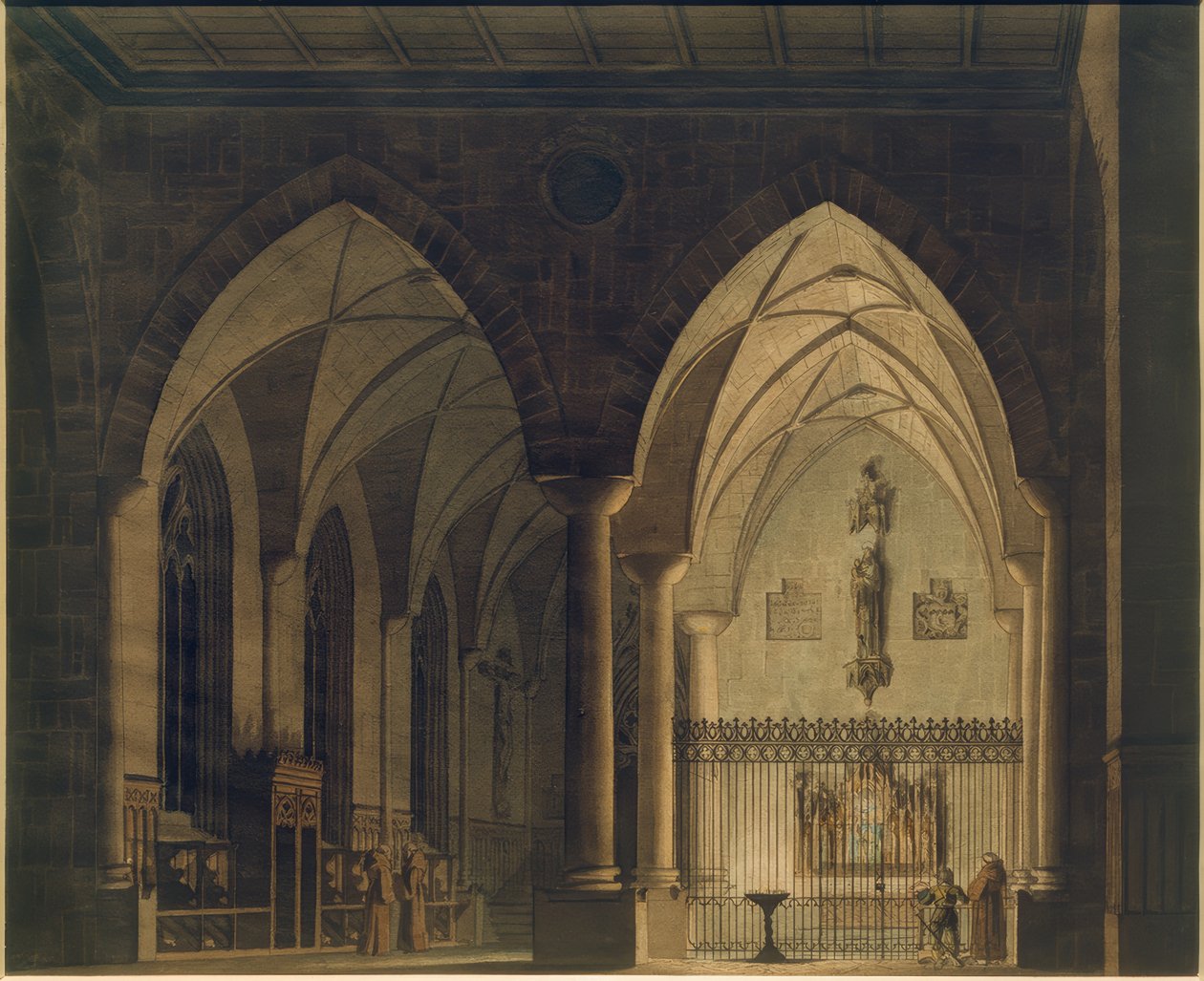 Gotisk kyrka interiör av Wilhelm Gail