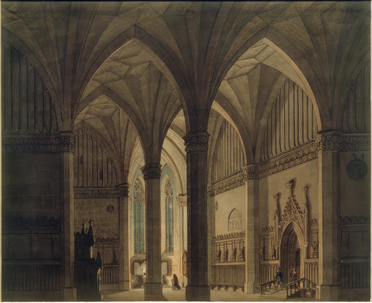 Gotisk kyrka interiör av Wilhelm Gail