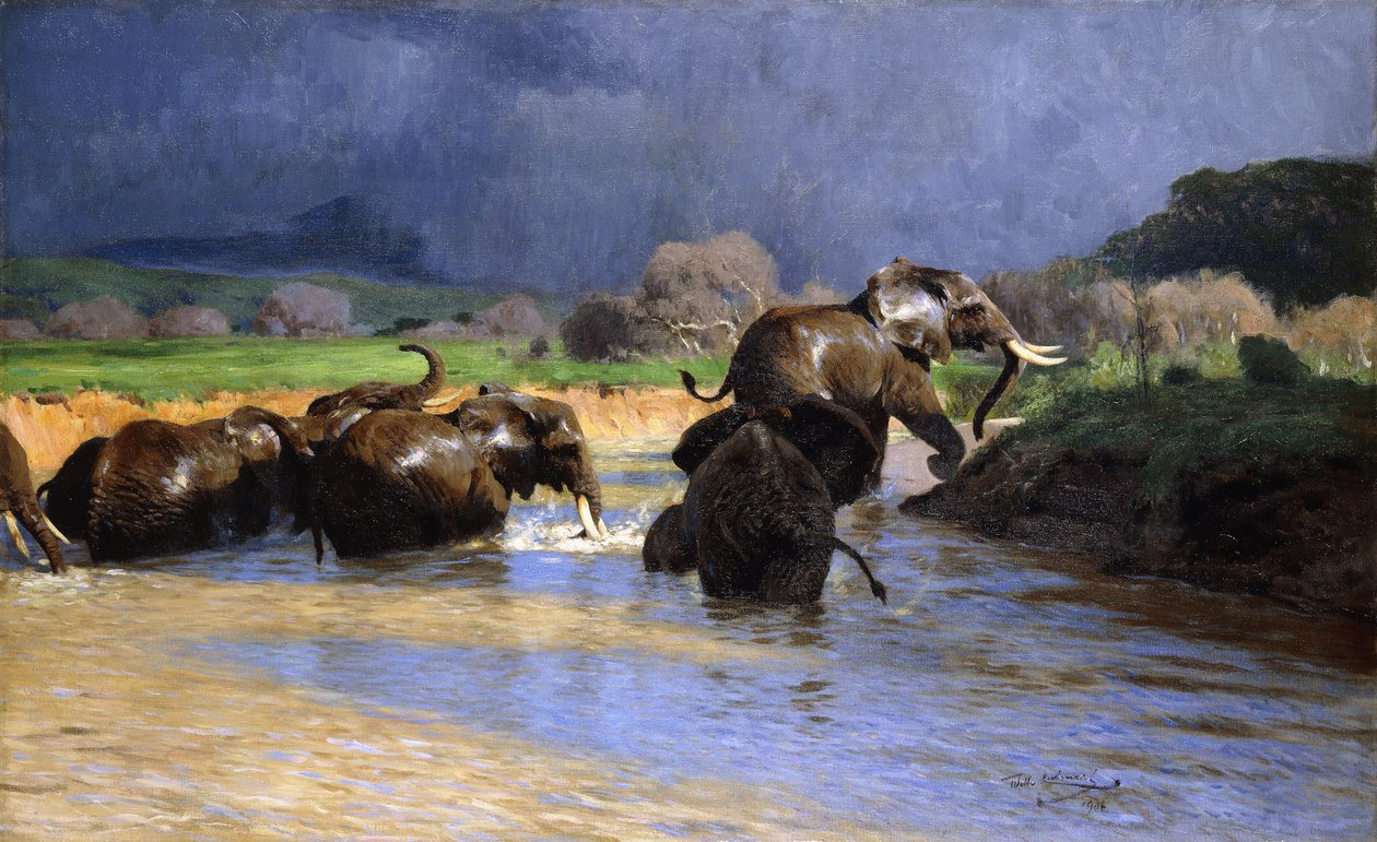 Elefanter som badar; Badande elefanter, 1908 av Wilhelm Kuhnert