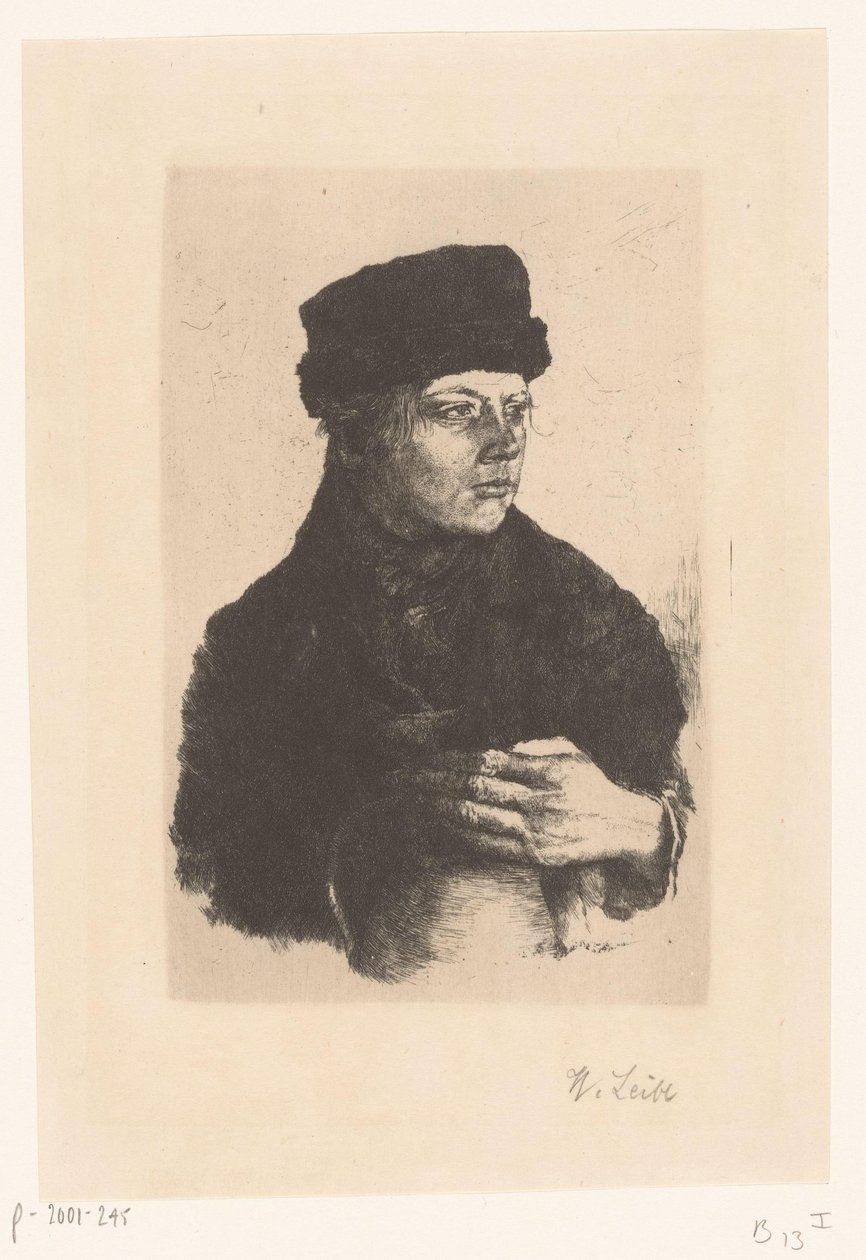 Bondpojke med kanna av Wilhelm Maria Hubertus Leibl (signed by artist)