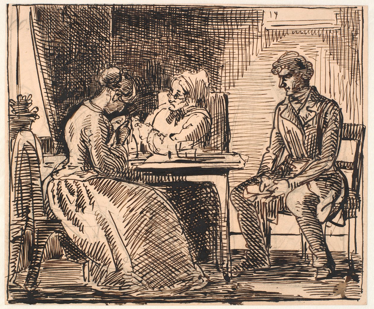Utkast till "Image of Everyday Life" (Friarens besök) av Wilhelm Marstrand