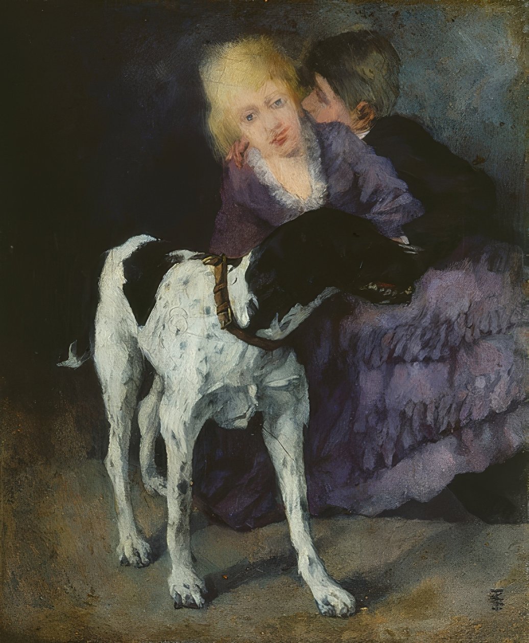 Älskande par med hund. 1873 av Wilhelm Trübner