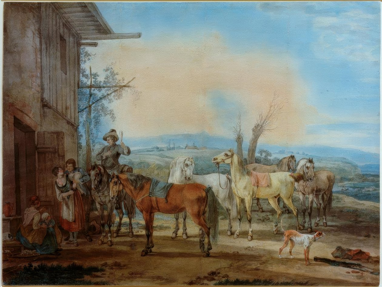Ryttare framför en krog av Wilhelm von Kobell