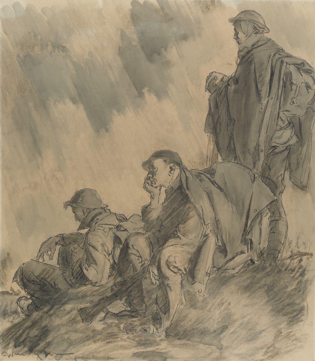 Eternal waiting, 1917 (kol, penna och tvätt på papper) av Will Dyson