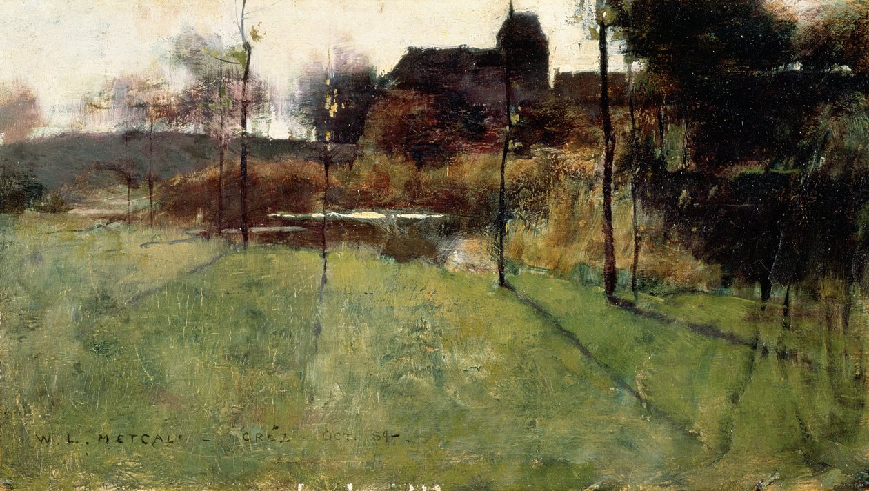 Eftermiddag vid floden i Grez, 1884 (olja ingen panel) av Willard Leroy Metcalf