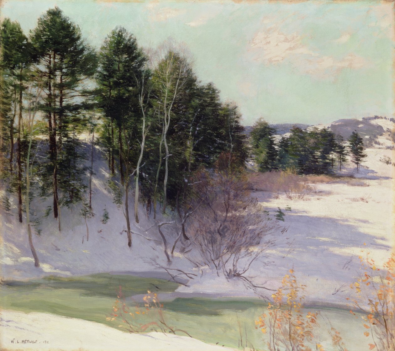 Thawing Brook (Winter Shadows) 1911 av Willard Leroy Metcalf