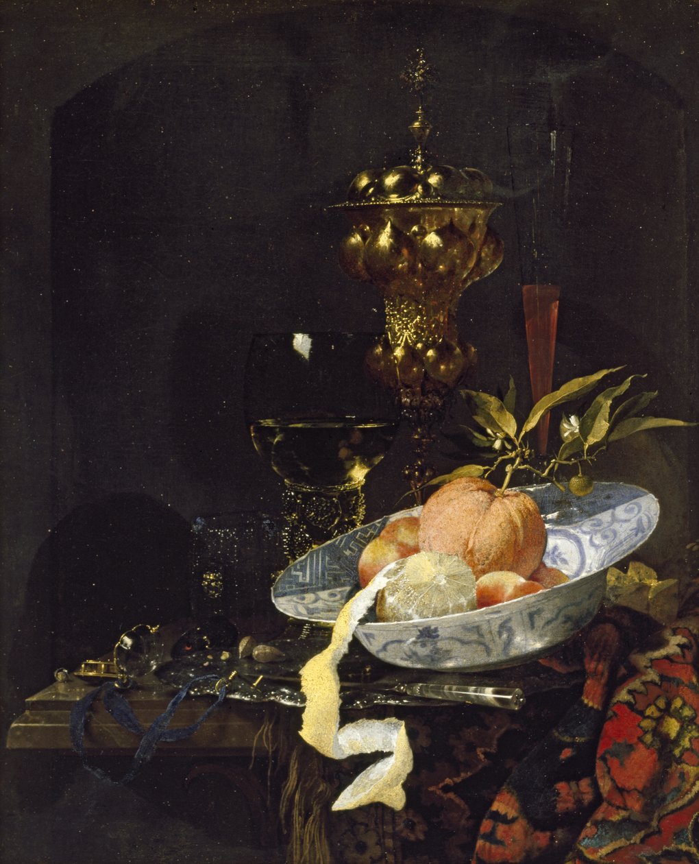 Stilleben med orientalisk matta, tidigt 1660-tal av Willem Kalf