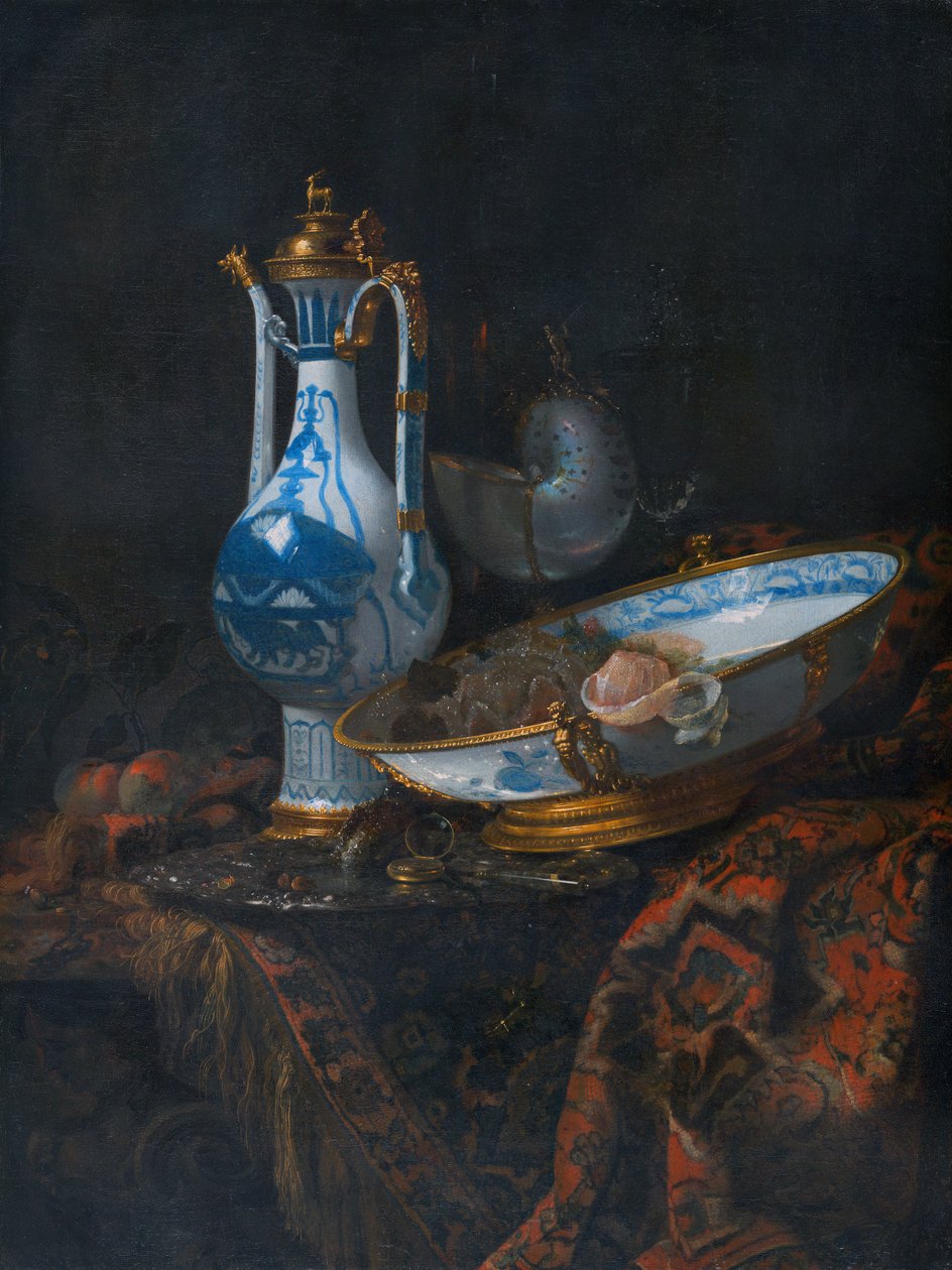 Still-Life with an Aquamanile, Fruit, and a Nautilus Cup av Willem Kalf