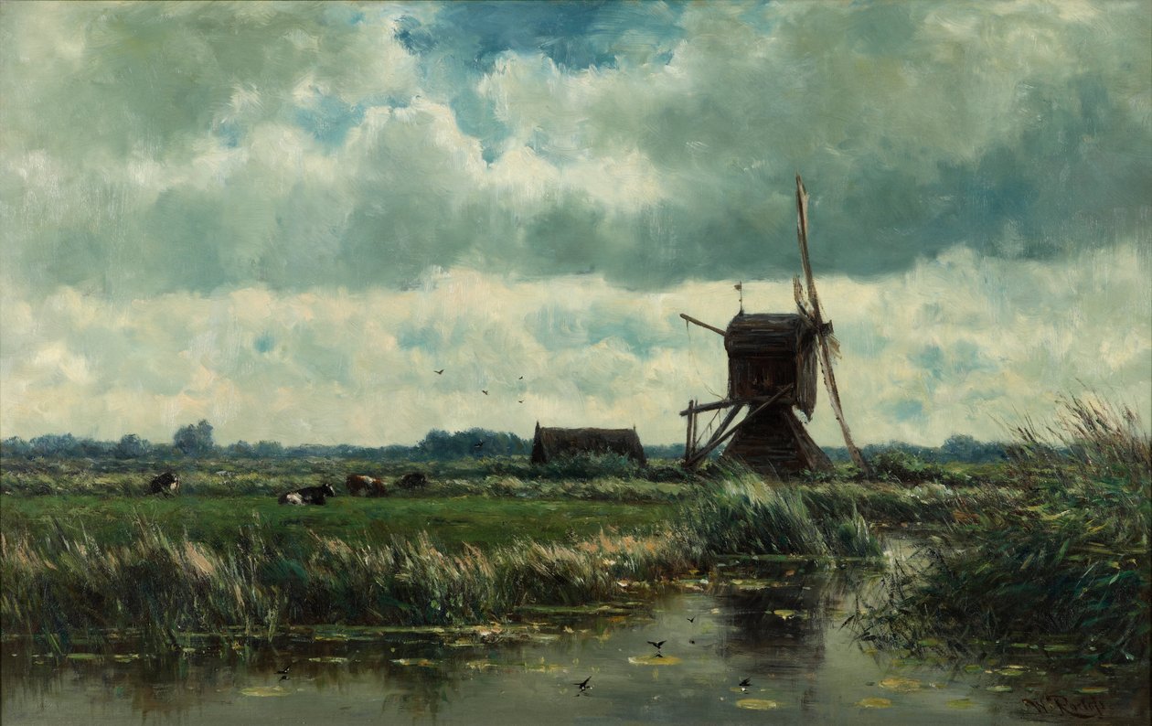 Polder landscape with windmill near Abcoude av Willem Roelofs