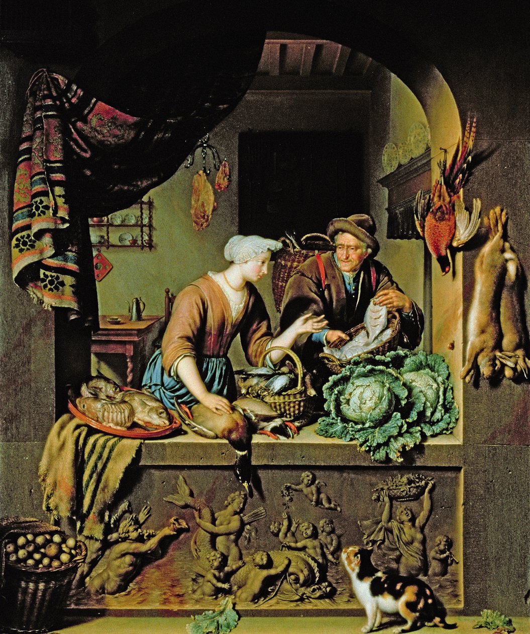En kvinna och en fiskhandlare, 1713 av Willem Van Mieris