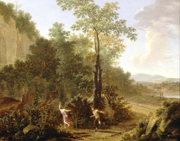 Pan och Syrinx (panel) av Willem de Heusch