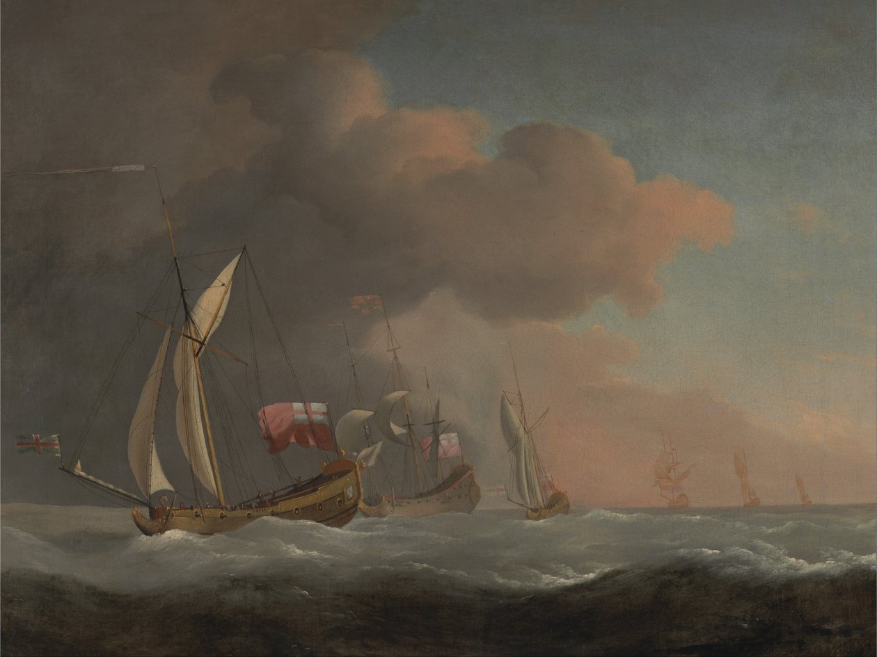 English Royal Yachts at Sea in a Strong Breeze, in Company with a Ship Flying the Royal Standard av Willem van de Velde the Younger