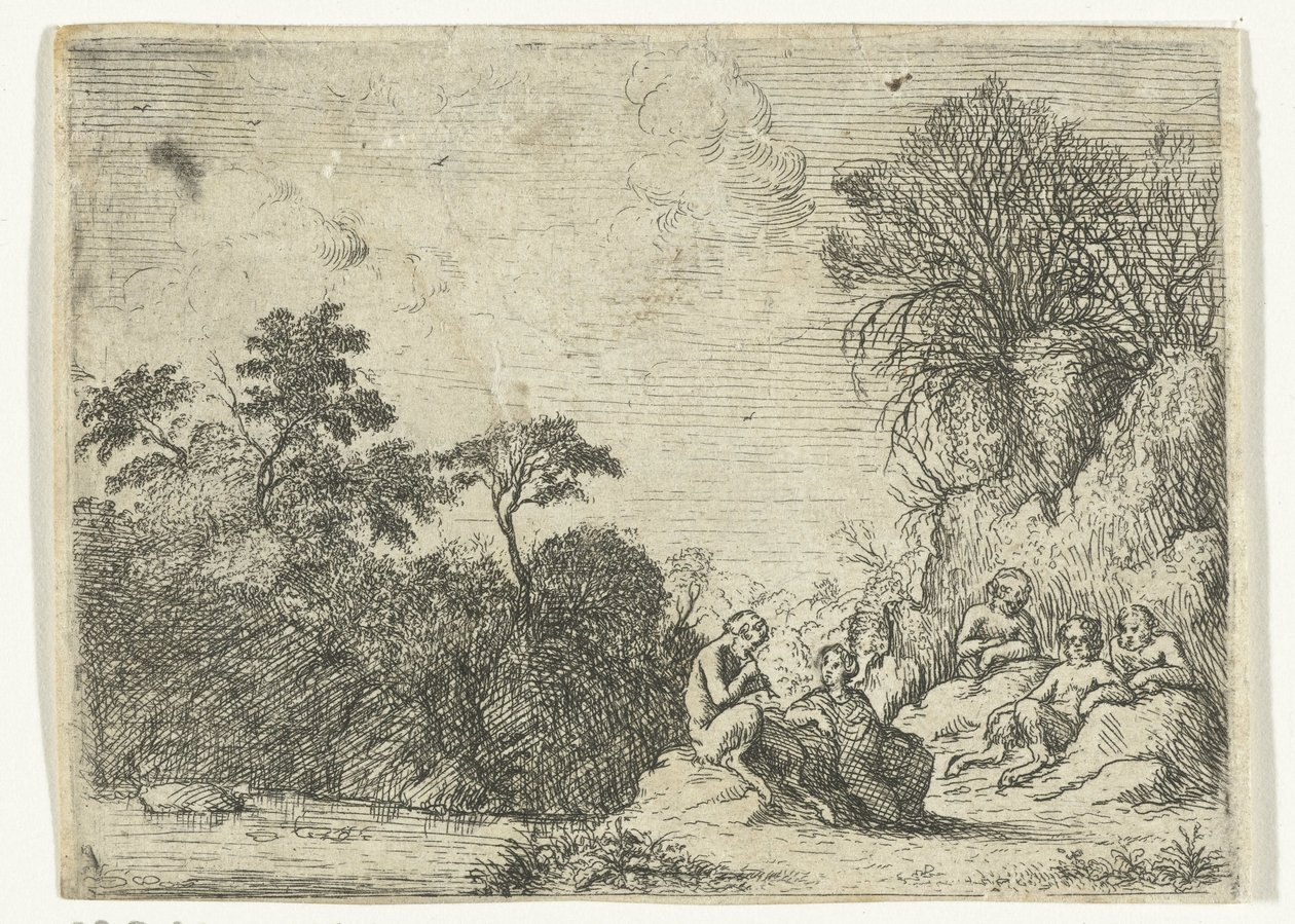 Flöjtspelande satyr av Willem Basse