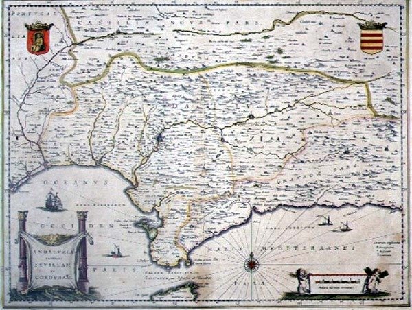 Karta över Andalusien, Spanien (gravyr) av Willem Blaeu