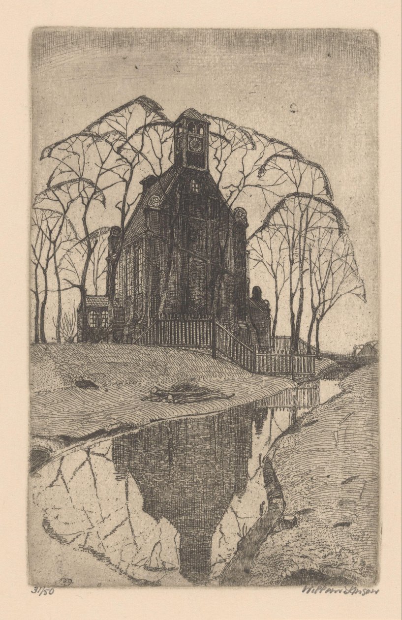 byns kyrka av Willem Jansen (graveur) (signed by artist)