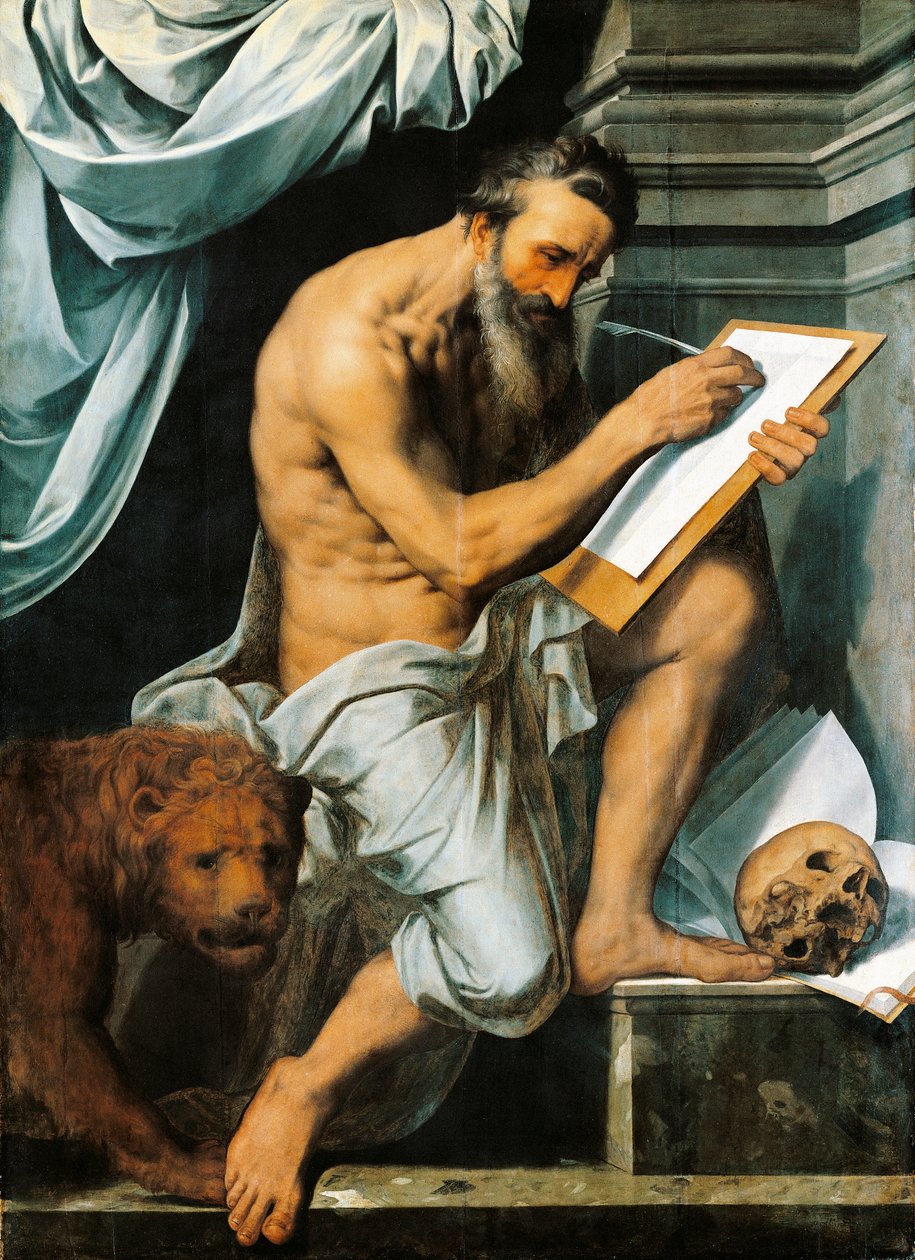 St. Hieronymus (olja på ekpanel) av Willem Key